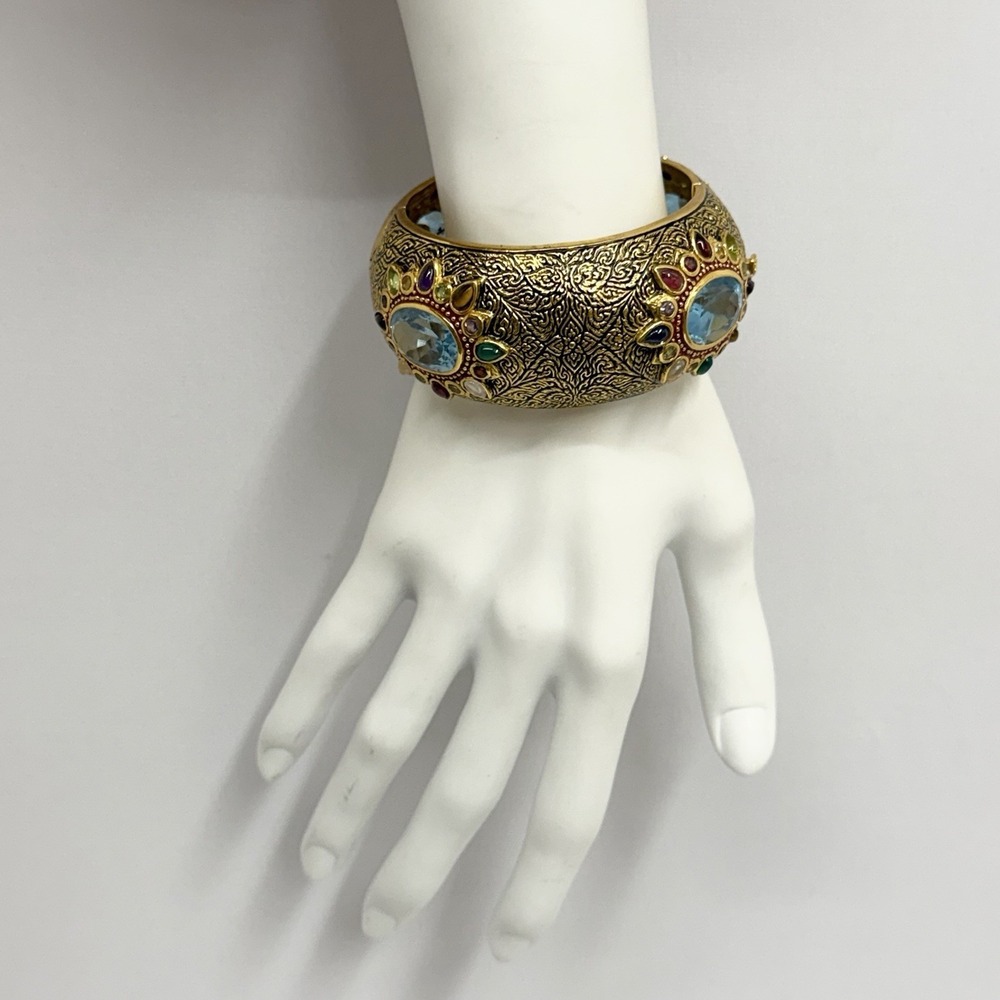 Sterling Gold Plated Multi Cabochon Blue Topaz Bracelet WIDE ART TO WEAR 127 Grm